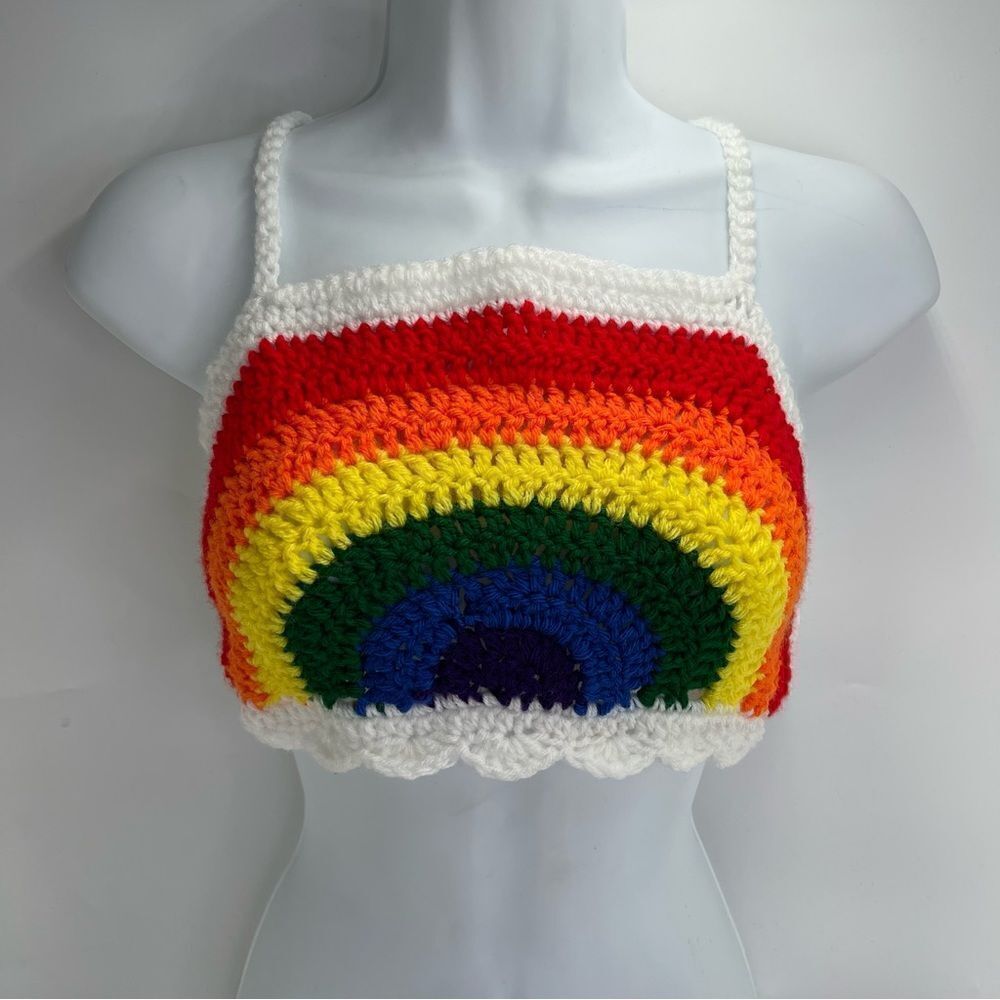 Handmade Napper brand rainbow crop top halter adjustable pride crochet XL NEW - Picture 9 of 16
